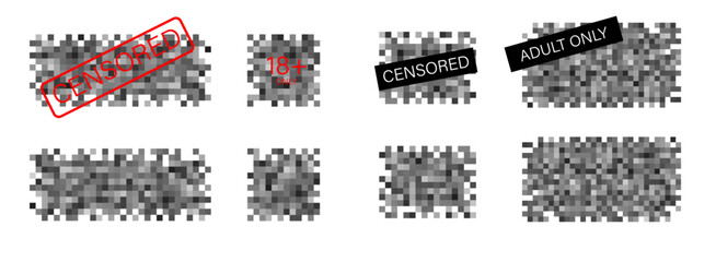 Censorship mosaic sign, censored bar and nudity pixel blur.Black censor pixel bar concept.