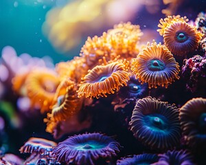 Obraz premium Close-Up of Coral Polyps with Clear Water and Bright Sunlight