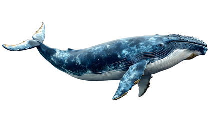 side view of big blue whale isolated on transparent background ,whale png ,