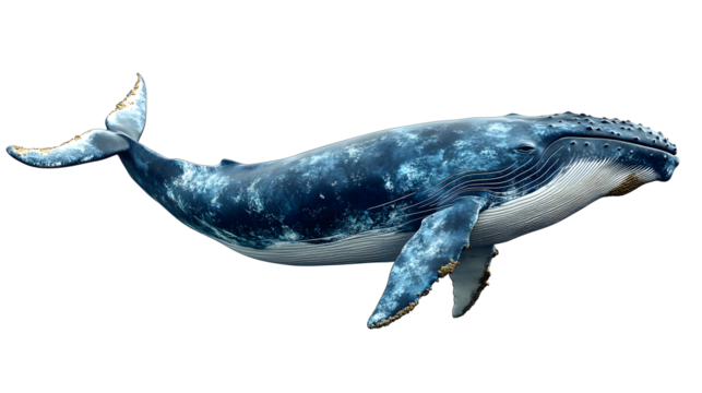 side view of big blue whale isolated on transparent background ,whale png ,