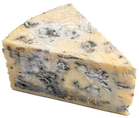 Blue cheese isolated on white background. Triangular piece of gorgonzola cheese