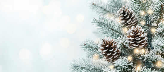 Snow-dusted Pine Cones with Christmas Lights