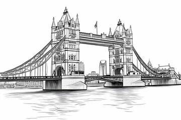 Obraz premium tower bridge and the Thames River in London vector doodle line art