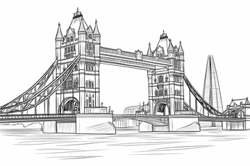 Obraz premium tower bridge and the Thames River in London vector doodle line art