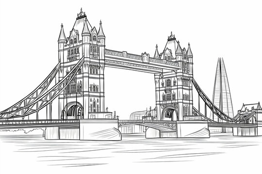 london tower bridge black and white sketch clip art preview