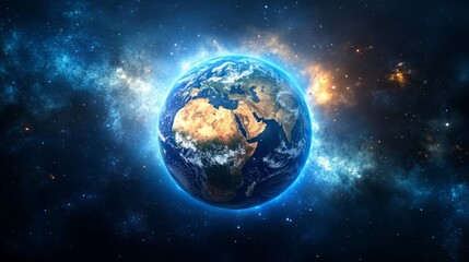 Obraz premium Earth protected by a shield of light. The Earth encased in a glowing and protective shield made of light, with harmful elements being repelled away from the planet