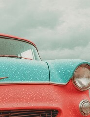 Blustery weather, raindrops on car,  Rich jewel tones, Humorous, Timeless Adventure