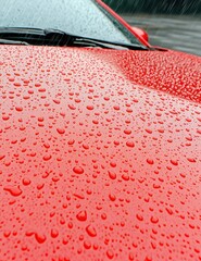 Blustery weather, raindrops on car,  Rich jewel tones, Humorous, Timeless Adventure