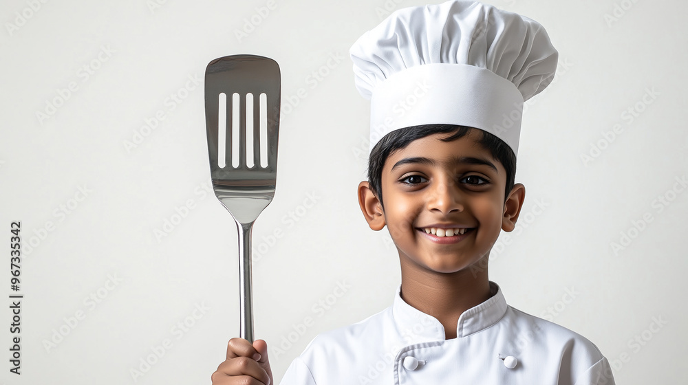 Poster an indian boy dressed as a chef