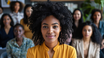 Fototapeta premium Group of diverse professionals smiling in a modern office setting during daytime
