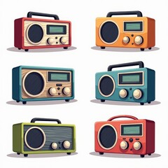 Colorful Retro Radios Illustration with Vintage Style and Modern Design Elements