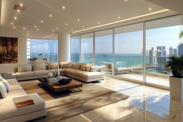 A modern luxury apartment with a spacious living area
