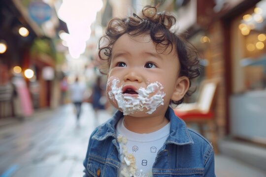 Charming curly-haired infant enjoying playful moment. Cute infant boy curly hair smiling joyfully indoors. Innocence and joy of childhood captured single moment.
