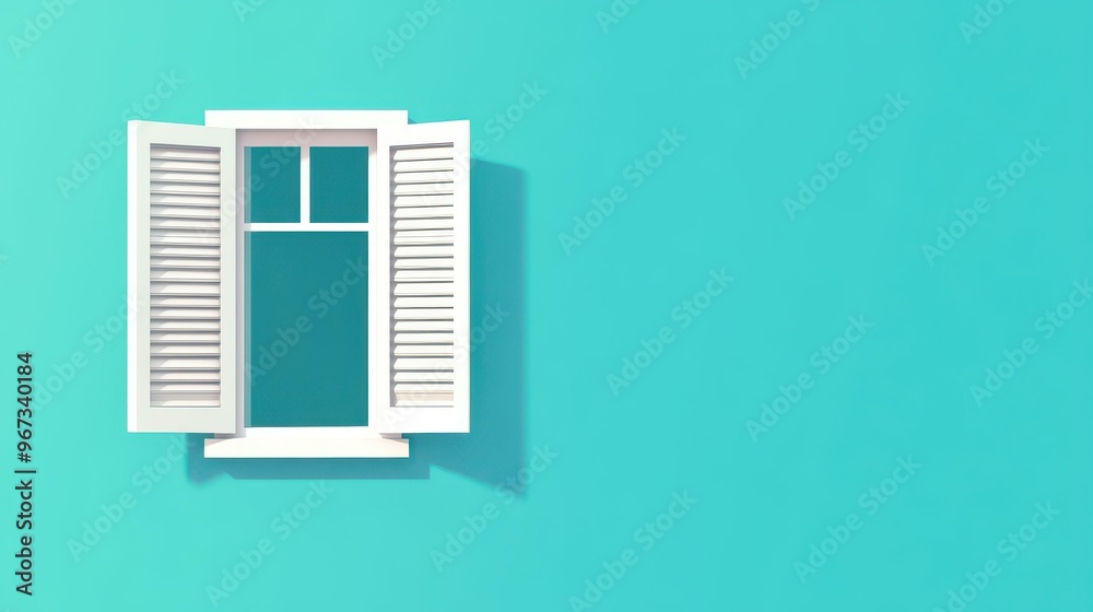 Poster enjoy the seamless charm of a cartoonstyle green window with a white shutter that opens and closes i