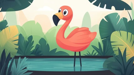 This whimsical flamingo brings a touch of joy to wildlife art with its vibrant colors and playful character design.