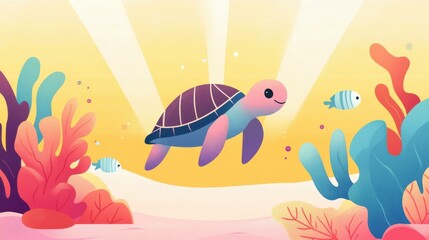 Fototapeta premium Dive into a vibrant animation that highlights the beauty and diversity of underwater life in a tranquil ocean setting.