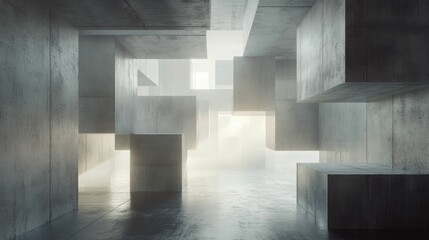 Obraz premium Abstract concrete space with geometric shapes and light.