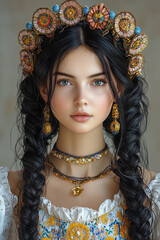 Fototapeta premium Beautiful girl in an embroidered shirt. Vyshyvanka National dress. Ukraine