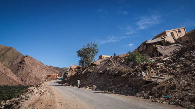 The landscape of Tizi n'Test in Morocco after 2023 earthquake