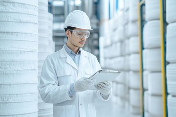 Engineer examining the chemical composition of cement in a laboratory, Cement material science, innovation and research
