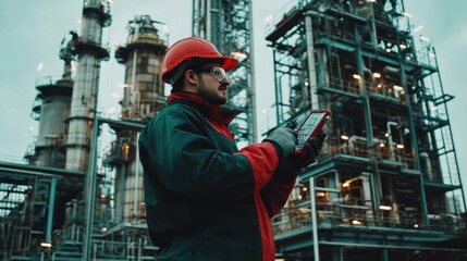 Fototapeta premium Industrial Worker Examining Data