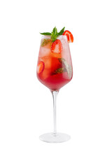 Refreshing strawberry cocktail standing on white background