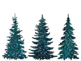 Three watercolor Christmas trees