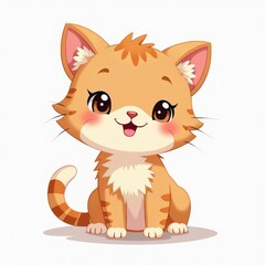 Obraz premium Cute Illustration of a Happy Cartoon Cat with Big Eyes and Smile.
