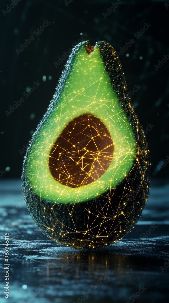 Poster avocado with digital network overlay