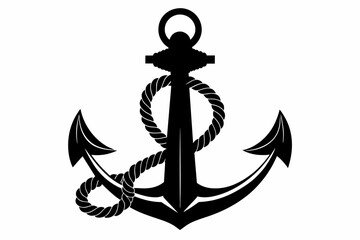 Anchor, with a rope, thick lines for embossing style stock illustration, silhouette black color