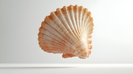 22. **A 3D render of a falling sea scallop, its round shape and seared surface visible against a...