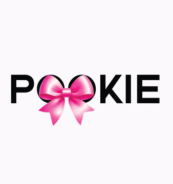cute pookie typography  with pink ribbon