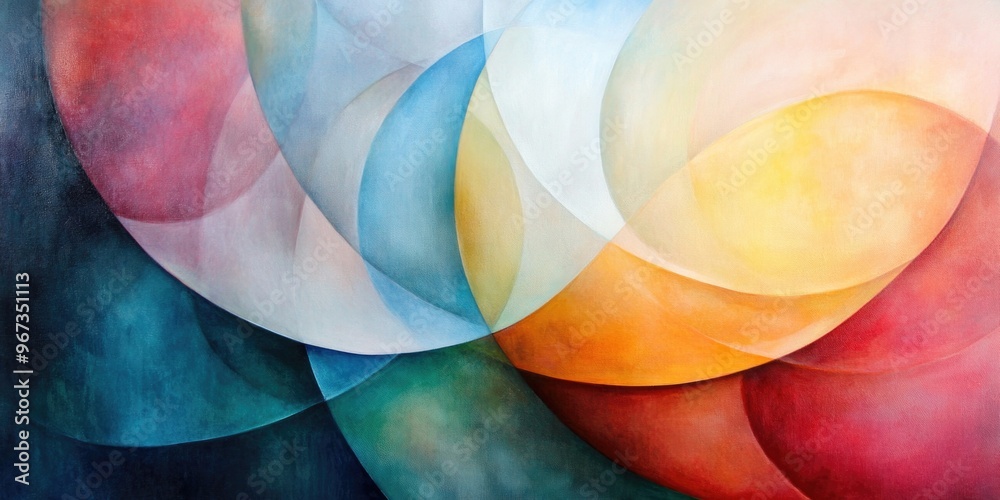 Wall mural colorful abstract modern art background with overlapping circular shapes in various hues