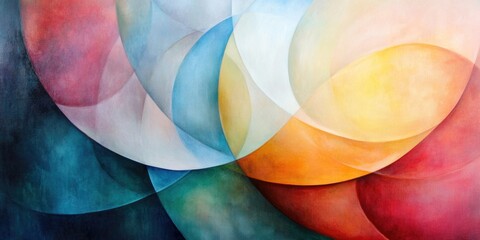 Colorful abstract modern art background with overlapping circular shapes in various hues