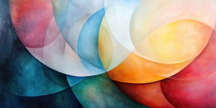 Colorful abstract modern art background with overlapping circular shapes in various hues