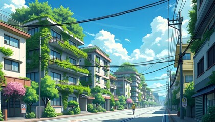 Serene Suburban Street in Spring

