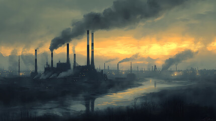 Industrial Pollution: Factory Emitting Toxic Smoke into the Atmosphere