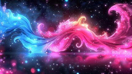 Fototapeta premium A vibrant swirl of blue and pink colors with sparkling effects, creating a dynamic abstract design.