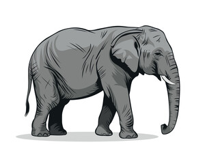 Gray Elephant vector illustration. Majestic Wildlife Animal clipart transparent on white background