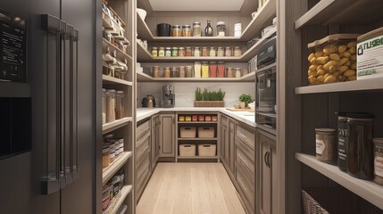 Imagine a kitchen with a walk-in pantry, providing ample storage for groceries and kitchen supplies.