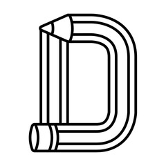 D letter pencil font, linear font.