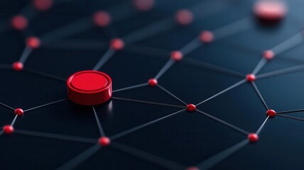 Visualization of a blockchain network with one transaction highlighted in red, indicating a potential fraudulent activity