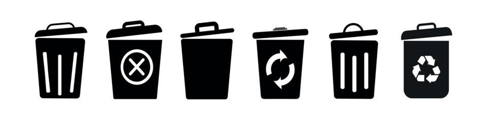 Bin icon set. Trash can icon collection. Trash icons and delete button. Vector illustration.