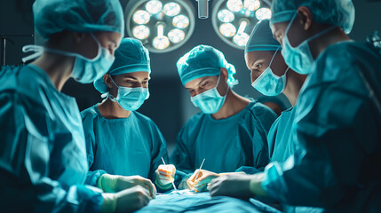 Surgical team performing an operation in a sterile operating room