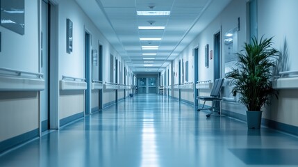 Obraz premium Hospital Corridor with a Plant and a Chair