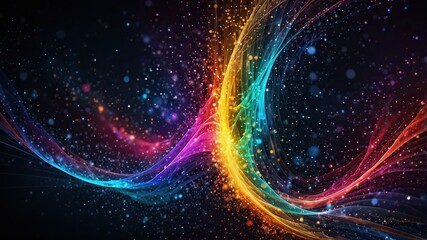 Obraz premium Digital particles of wave, light and energy, multi colored abstract. Ideal for desktop background or wallpaper.
