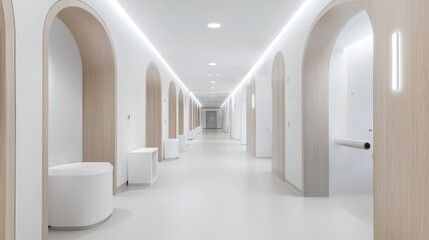 Obraz premium Symmetry in Minimalist Healthcare Centers, Discuss how symmetrical layouts in minimalist healthcare centers contribute to a sense of balance and order.