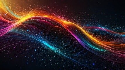 Fototapeta premium Digital particles of wave, light and energy, multi colored abstract. Ideal for desktop background or wallpaper.