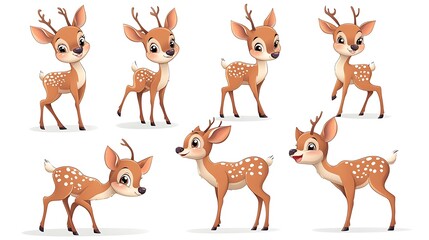 Obraz premium A delightful array of cartoon deers in playful jumping and grazing poses, perfect for woodland-themed projects. 