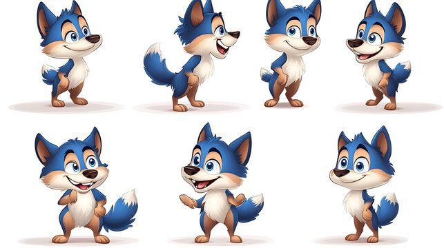 A delightful set of cartoon wolves in various playful and howling poses, perfect for wilderness and forest-themed projects. 